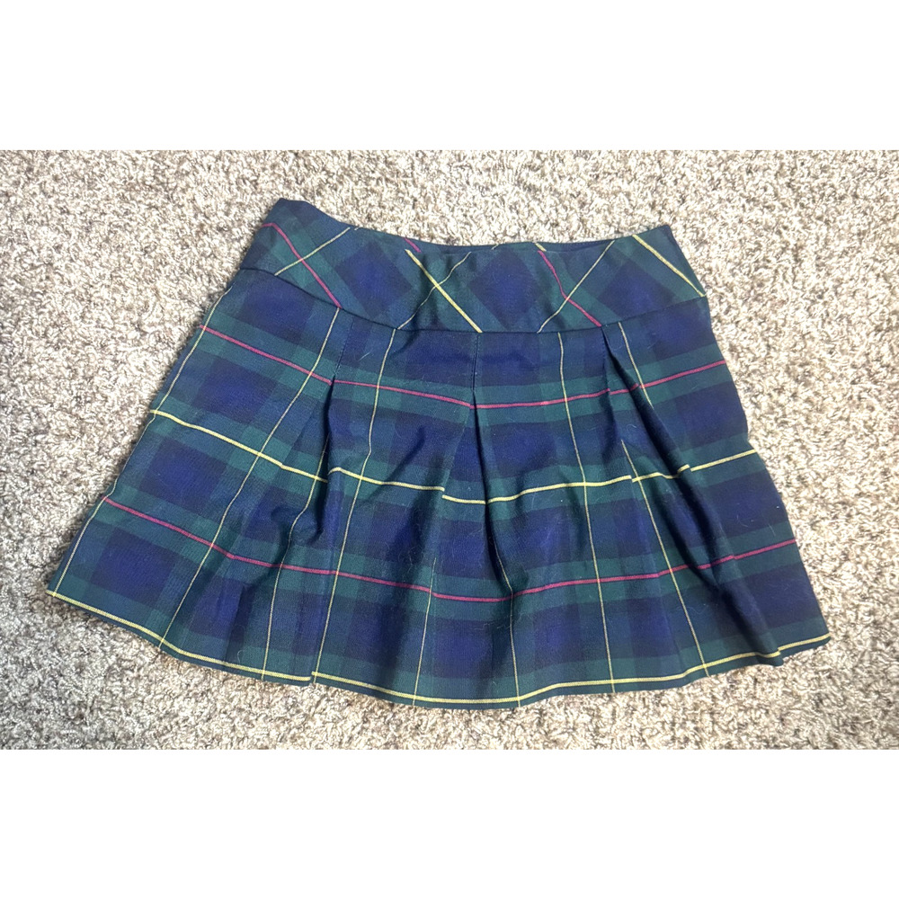 Becky Thatcher Girls Skirt sz‎ 12 Uniform School Navy Blue Plaid Pleated Tartan